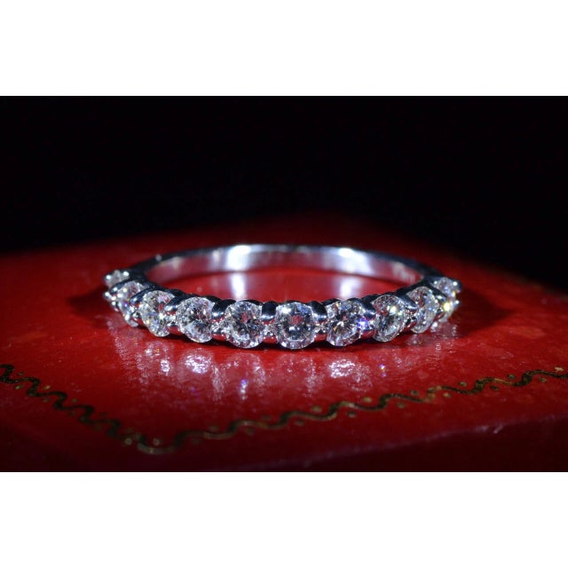 The El Paso: Custom 14 Karat White Gold Shared Prong Band Set with 0.90 Carats of Diamonds For Sale In Philadelphia - Image 6 of 9