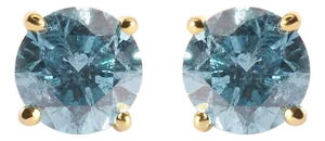 14K Yellow Gold 1.0 Cttw Treated Aqua Blue Diamond Classic Solitaire Stud Earrings (Aqua Blue Color, I2-I3 Clarity)
