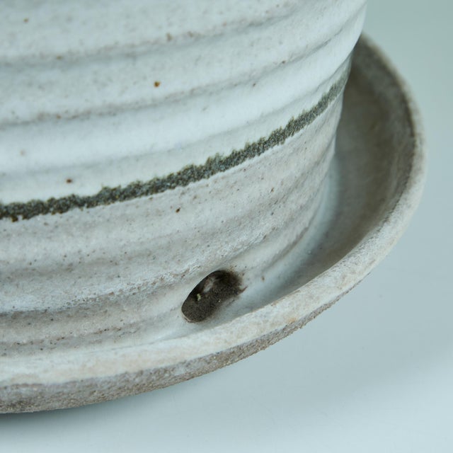 Off-white Hand Thrown Glazed Planter with Water Catch For Sale - Image 8 of 11