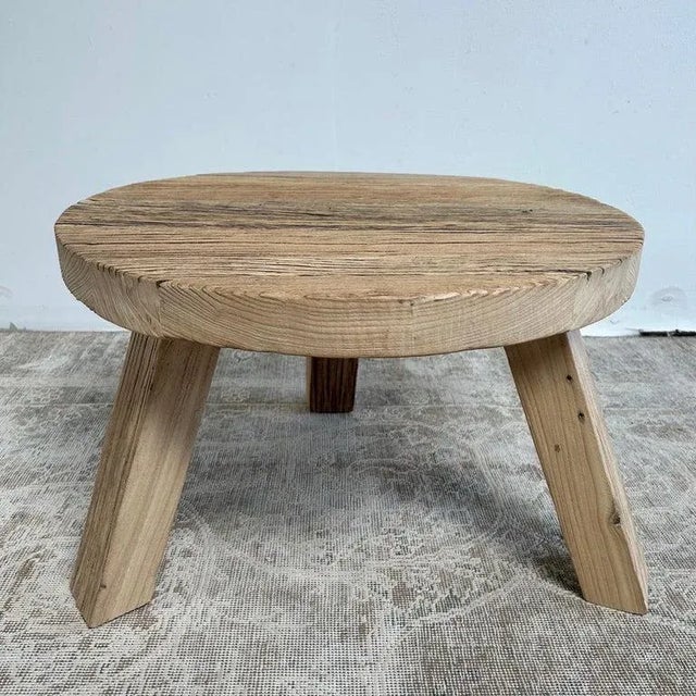 Elm Wood Round Tri Leg Side Table For Sale - Image 4 of 11
