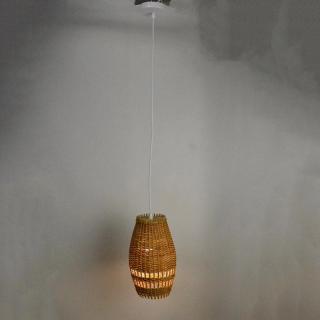 Ceiling Lamp With a Wicker Shade, Denmark, 1960s For Sale - Image 4 of 11