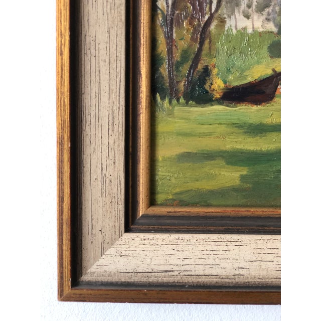 Green Antique Original Landscape Oil Painting: Framed Countryside Cottage Art For Sale - Image 8 of 15