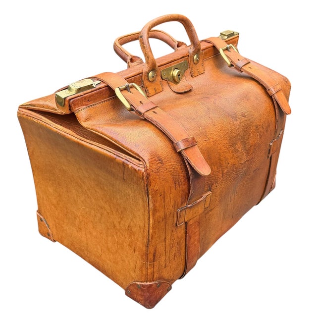 Cabin Vintage English Tanner Krolle & Co. Ltd. For Harrods Leather Gladstone Bag For Sale - Image 3 of 18