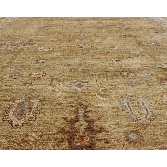 Large Angora Oushak Turkish Rug in Warm Colors of Taupe Soft Gold Brown Cream For Sale In Atlanta - Image 6 of 12