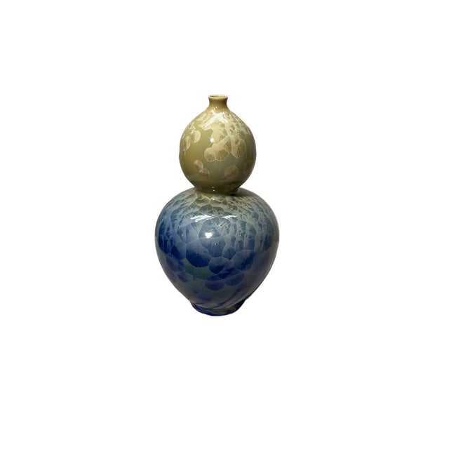 1970s Vintage Shiwan Double-Gourd Porcelain Vase With Crystalline Glaze For Sale - Image 5 of 7