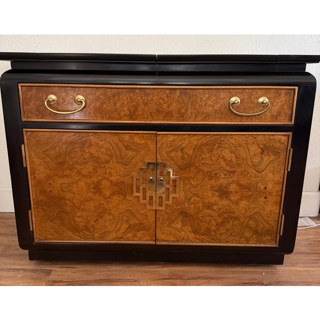 1970s Century Furniture by Raymond Sobota Buffet Black Frame With Burl Wood For Sale - Image 9 of 11