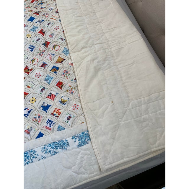 1976 Handmade Cathedral Window Quilt – American Bicentennial Theme – 76” X 98” For Sale - Image 4 of 10