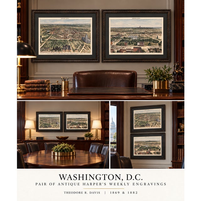 A rare matching pair of original 19th-century Harper’s Weekly hand-colored wood engravings by Theodore Russell Davis...