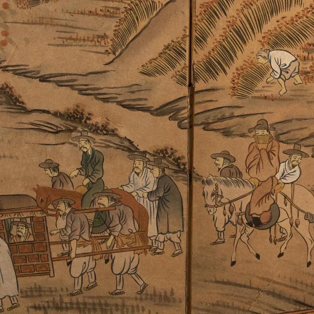 1960s C. 1960s Vintage Korean Painted Screen "Landscape With Building" For Sale - Image 5 of 11