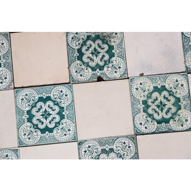 Ceramic 1920s Portuguese Art Deco Tiles Set of 32 Large Green & White Antique Decorative Tiles For Sale - Image 7 of 18