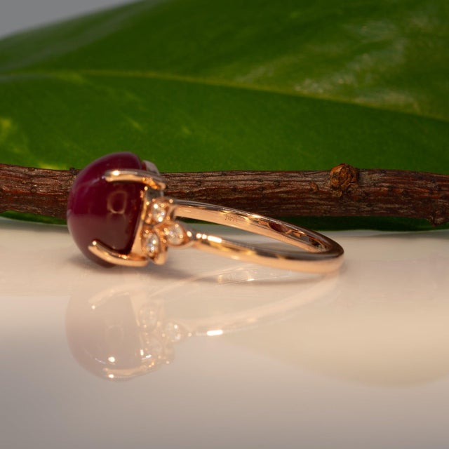 6Ct Star Ruby Cabochon Ring With Diamond Accents: Solid 14k Gold, Size 6.75 For Sale - Image 10 of 10