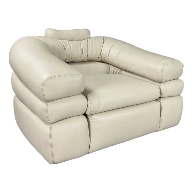 Mid-Century Modern Ivory Leather Straccio Lounge Chair from Zanotta, Italy For Sale