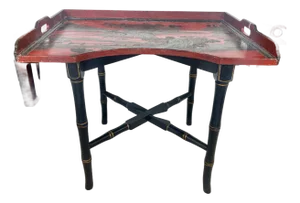 Chinoiserie Breakfast Tray Table on Faux Bamboo Folding Stand c.1890