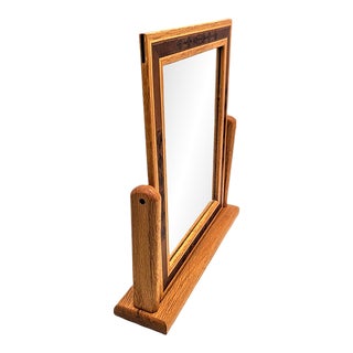 1970s Artisan-Carved Wood Cheval Vanity Dresser Shaving Mirror For Sale