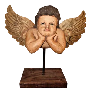 Vintage Hand Carved Cherub /Angel With Wings Figurine on Stand