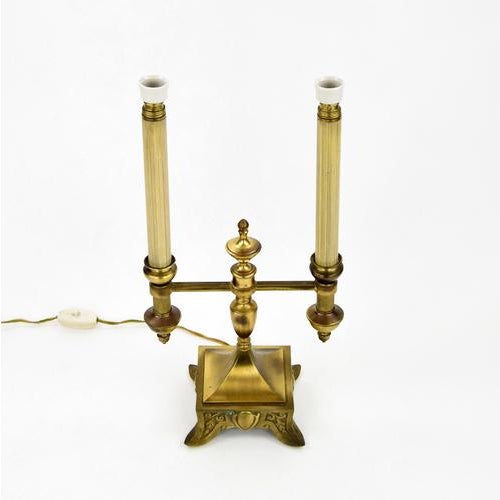 1940s Brass Table Lamp with Floral Shade For Sale - Image 4 of 7