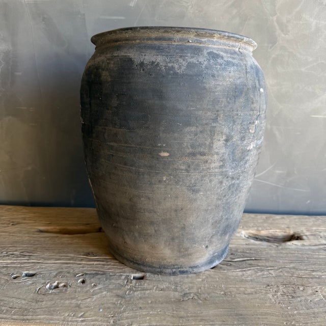 Vintage Clay Pottery in Matte Gray With Patina Large Size For Sale - Image 4 of 5