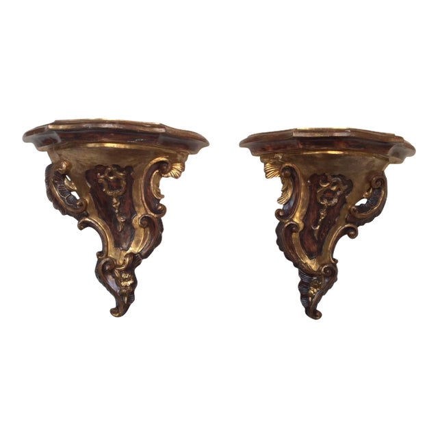 18th Century Style Gold & Brown Giltwoood Brackets - a Pair For Sale