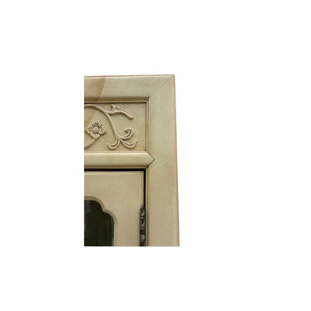 Vintage Henredon Faux Goatskin Pan Asian Campaign Curio Cabinet Hutch Display For Sale - Image 12 of 17