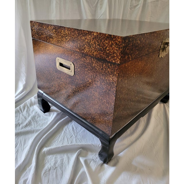 1980s Faux Tortoise Shell Chinoiserie Footed Chest For Sale - Image 4 of 9