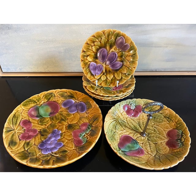 Art Nouveau Sarreguemines French Serving Set of 16 For Sale - Image 3 of 12