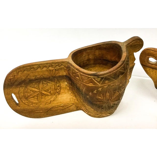 Hand Wood Carved Vintage Ritual Cups - A Pair For Sale - Image 4 of 11
