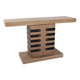 Robin Baron Leather Wrapped Console Table For Sale