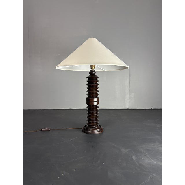 French Brutalist Turned Wood Table Lamp by Charles Dudouyt, 1940s For Sale - Image 11 of 14