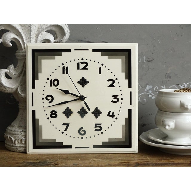 1930s Square Art Deco Ceramic Tile Wall Clock For Sale - Image 4 of 11