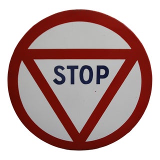 Red and White Enamel Metal Stop Traffic Sign, 1965 For Sale