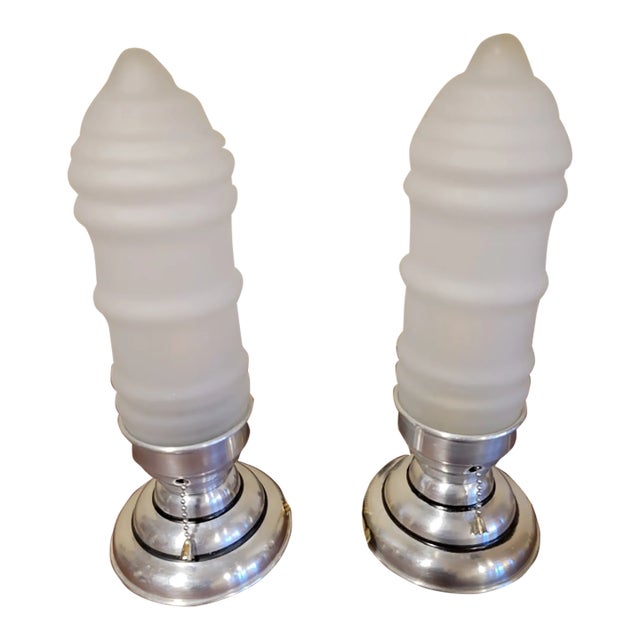 Pair of Antique Art Deco Bullet Lamps For Sale