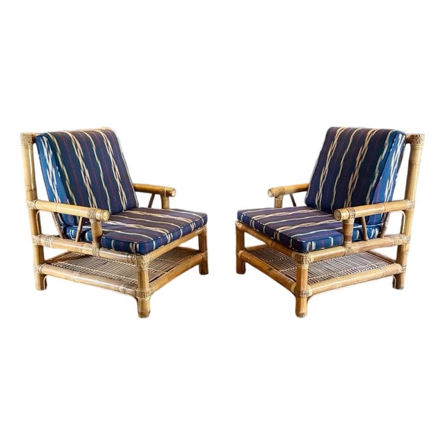 Vintage Pair of Coastal Elephant Bamboo Rattan Chairs For Sale
