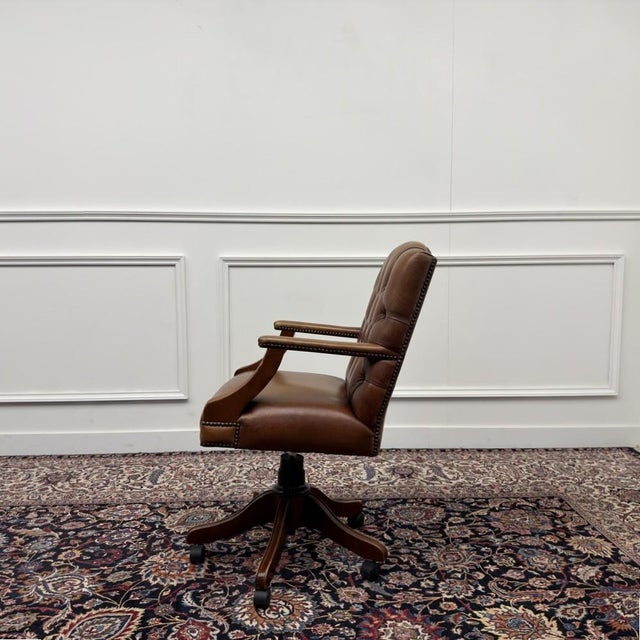 About this Brown Chesterfield President Office chair Classic and Elegant | Antique office chairs in English, Classic and...