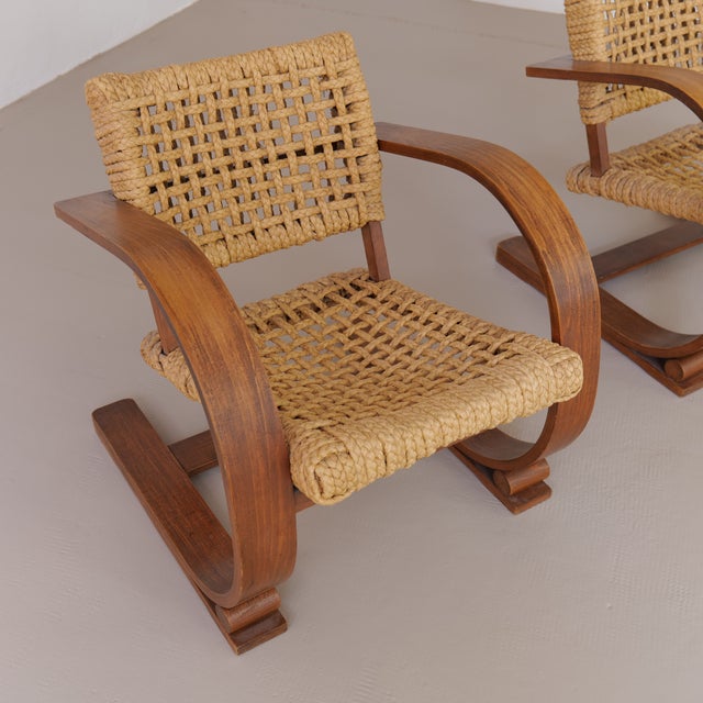 Armchairs by Adrien Audoux and Frida Minnet for Vibo Vesoul, France, 1940s, Set of 2 For Sale - Image 4 of 8