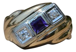 The Emerie: Gentlemen's Yellow Cocktail Ring set with Amethyst and Diamonds