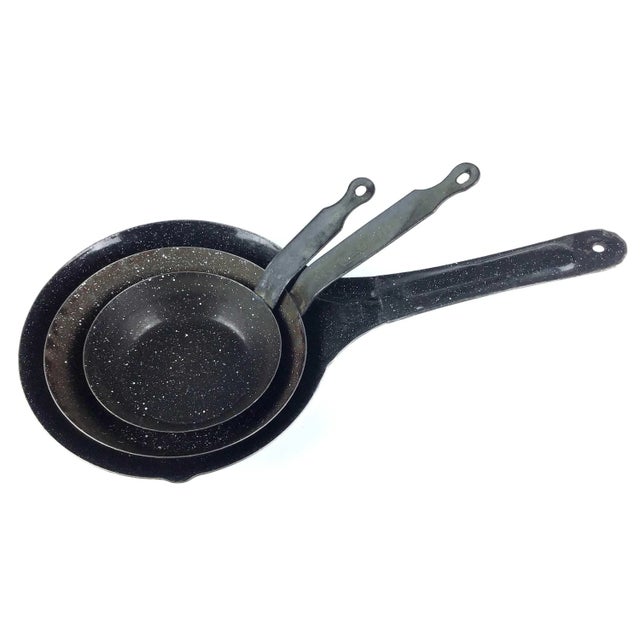 Black Vintage Set of 3 Black Enamel Coated Metal Pans For Sale - Image 8 of 11