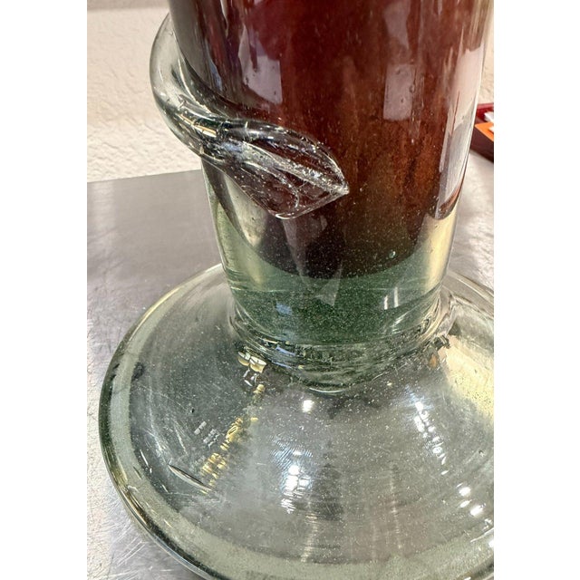 Hand-Blown 20" Amber Red Art Glass Trumpet Vase Applied Serpentine Spiral For Sale - Image 17 of 18