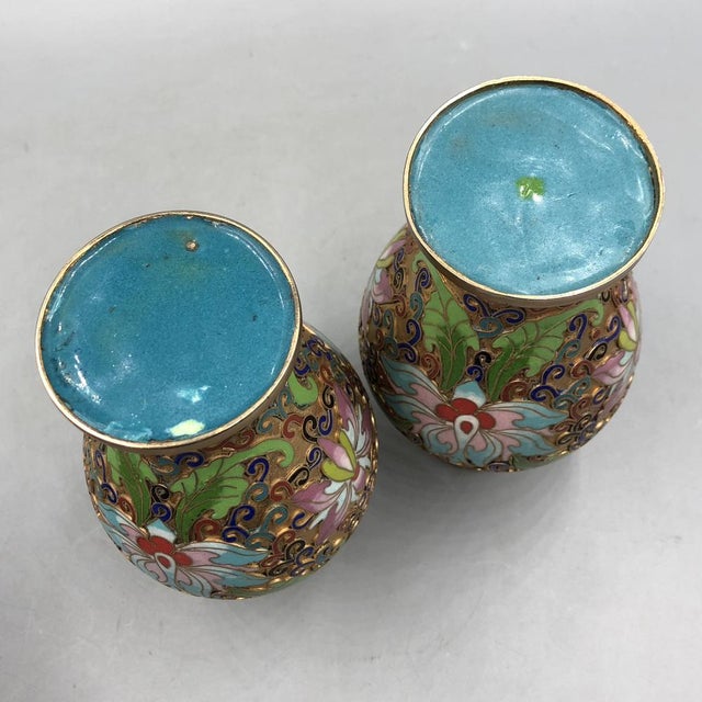 Champlevé Cloisonné Vase, China, 1900s, Set of 2 For Sale - Image 15 of 17