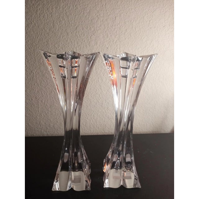 Glass 1980s Mikasa Florale Crystal Czech Republic Candle Holders - Set of 2 For Sale - Image 7 of 8