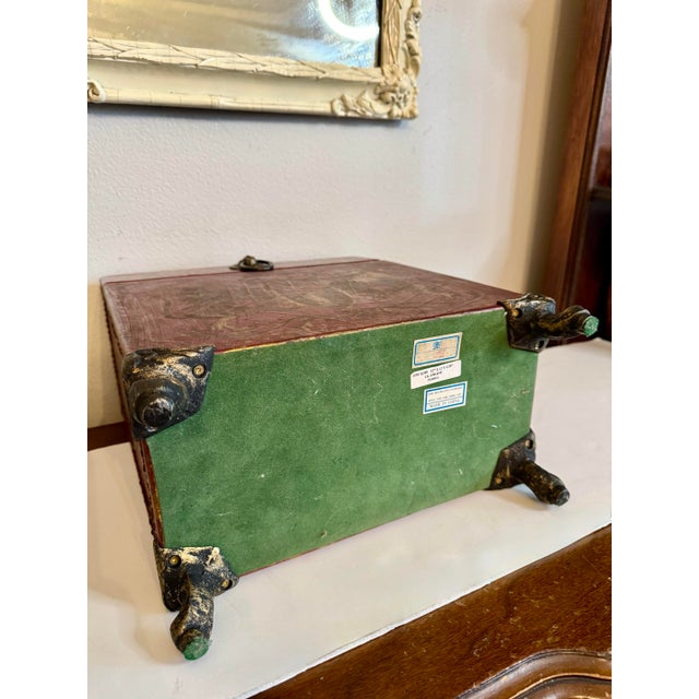 Burgundy Late 20th Century Vintage Toile Leather Document Keepsake Box Lion Crest Baroque For Sale - Image 8 of 12