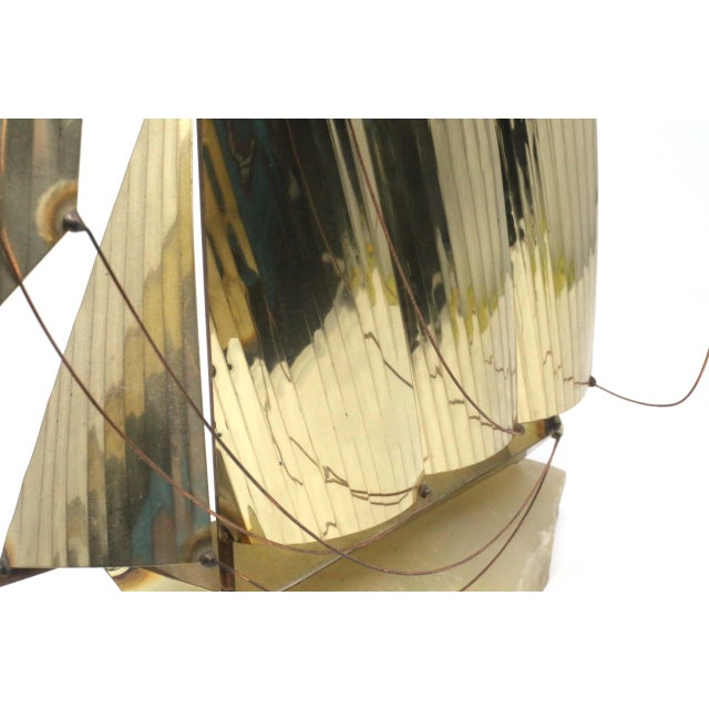 Metal Vintage 15" Tall Brass Clipper Ship on Marble Base Sailboat Office or Desk Decor For Sale - Image 7 of 13