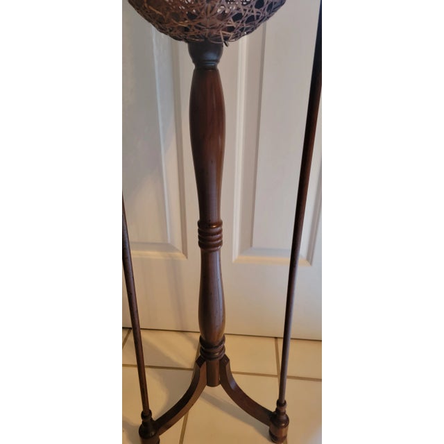 Mid-Century Modern Vintage Wicker Cane Plant Stand For Sale - Image 3 of 18