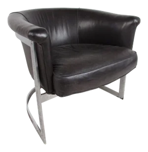 Mid-Century Cantilever Leather Barrel Chair In the Manner of Milo Baughman