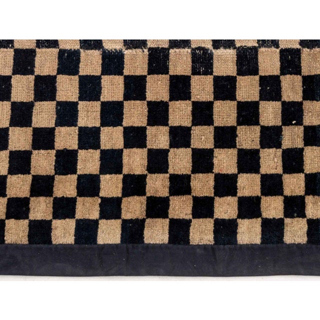 Early 20th Century Tibetan Black and Tan Checkerboard Rug, 3' X 2' 9" For Sale - Image 5 of 6