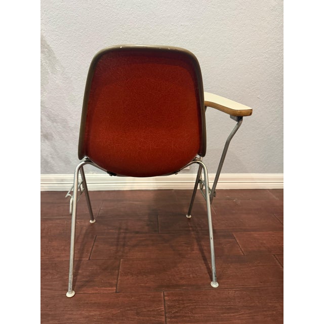 Herman Miller 1971 Herman Miller Eames Fiberglass Shell Tablet Arm Chair, Upholstered For Sale - Image 4 of 5
