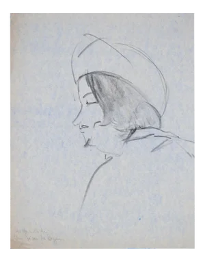 Portrait of Man - Original Charcoal Drawing by Flor David - 1950s 1950s