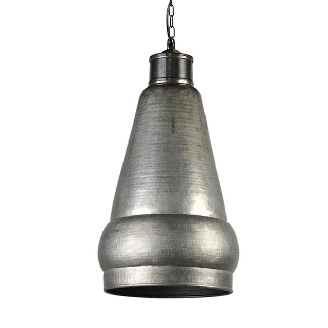 Vintage Nickel Industrial Hammered Pendant Light For Sale - Image 4 of 9