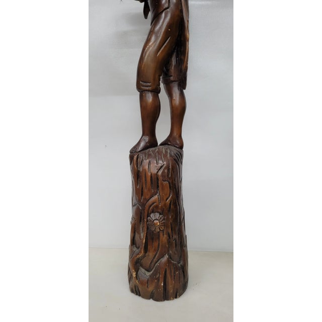 Vintage Sculpture of French Breton Brittany Page Holding a Key Tray Folk Art Boy on Stump For Sale - Image 6 of 9