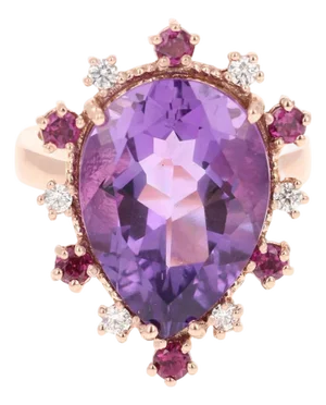 10.16 Ct Amethyst, Garnet, Diamond 14 Karat Rose Gold Ring, Size 7