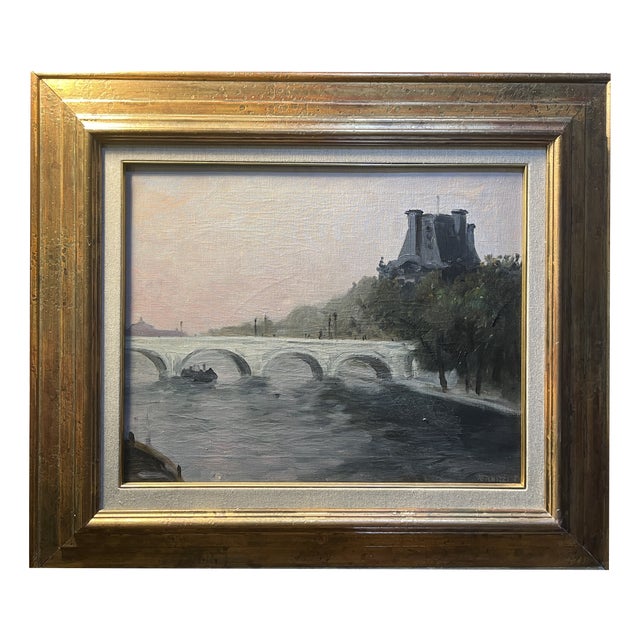 Renato Vernizzi, The Seine and the Louvre, 20th Century, Oil on Canvas, Framed For Sale